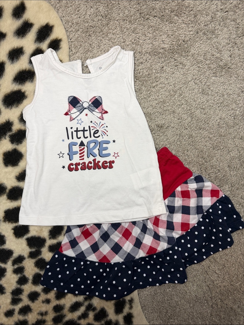 Girls' White 'Little Firecracker' Tank with Red, Navy & White Skort Set